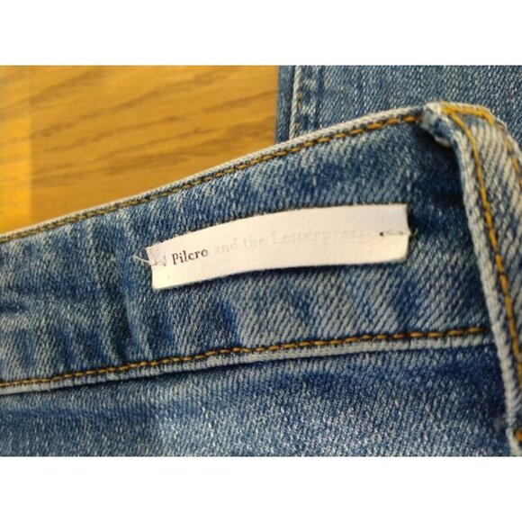 Pilcro & The Letterpress High-Rise Distressed Blue Denim Jeans W/ Side Stripes - Picture 7 of 9